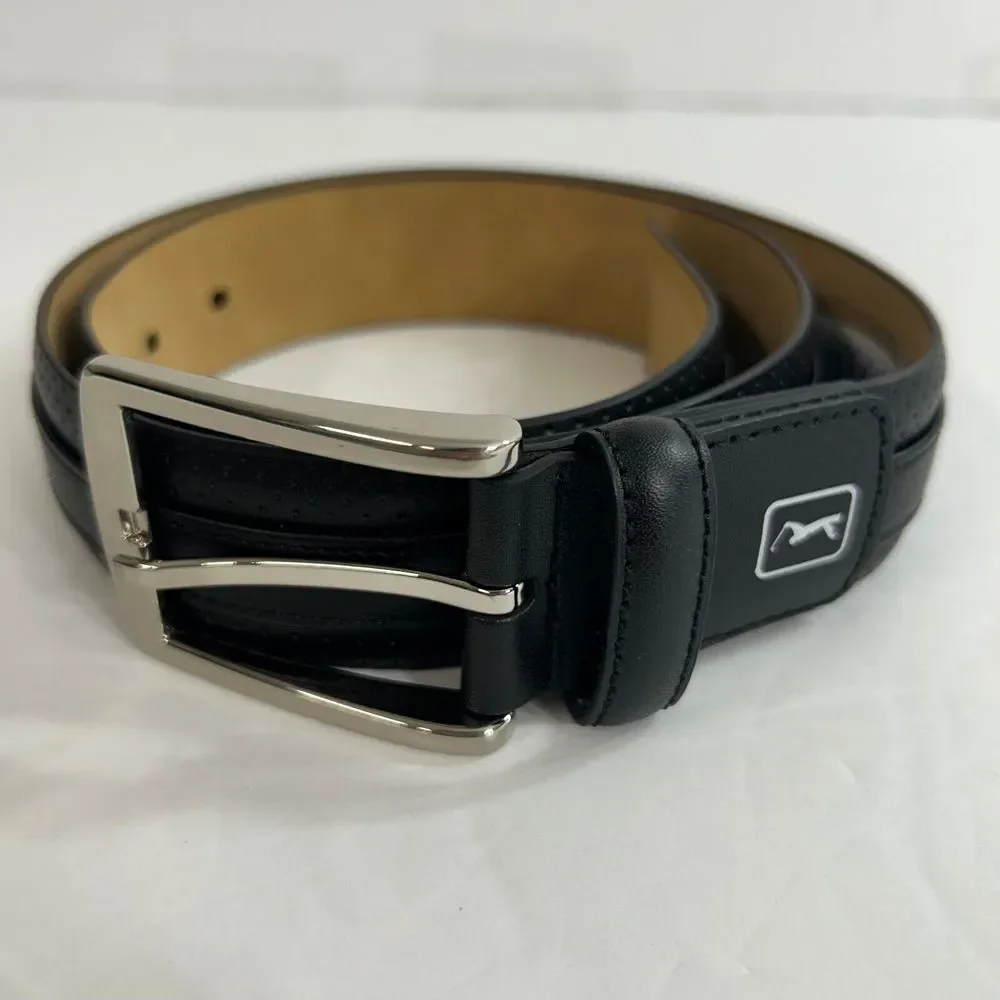 PGA Tour All-in-One Belt Mens 30 Black Faux‎ Leather Silver Buckle $45